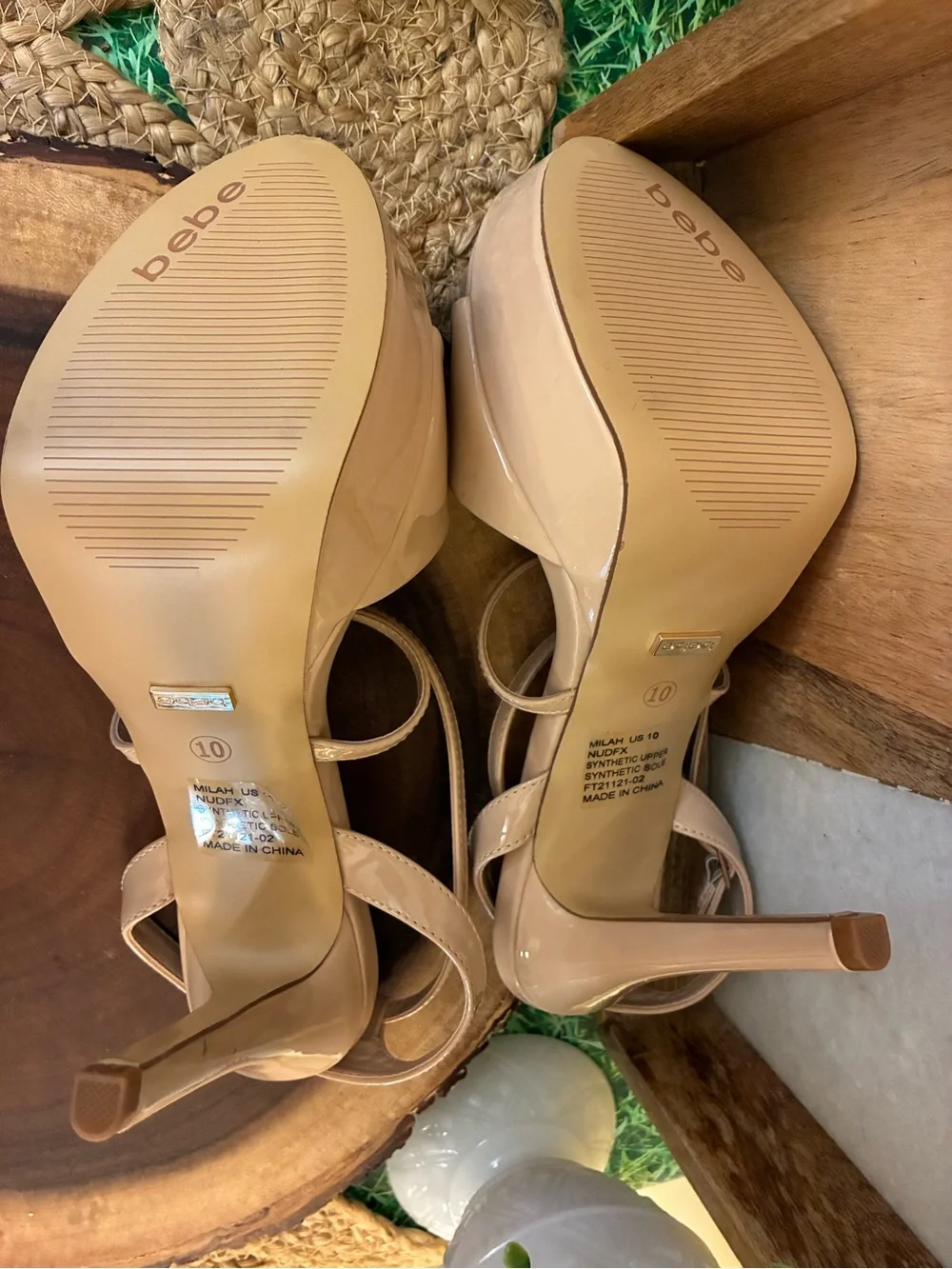 bebe Nude Patent Platform Stiletto Sandals